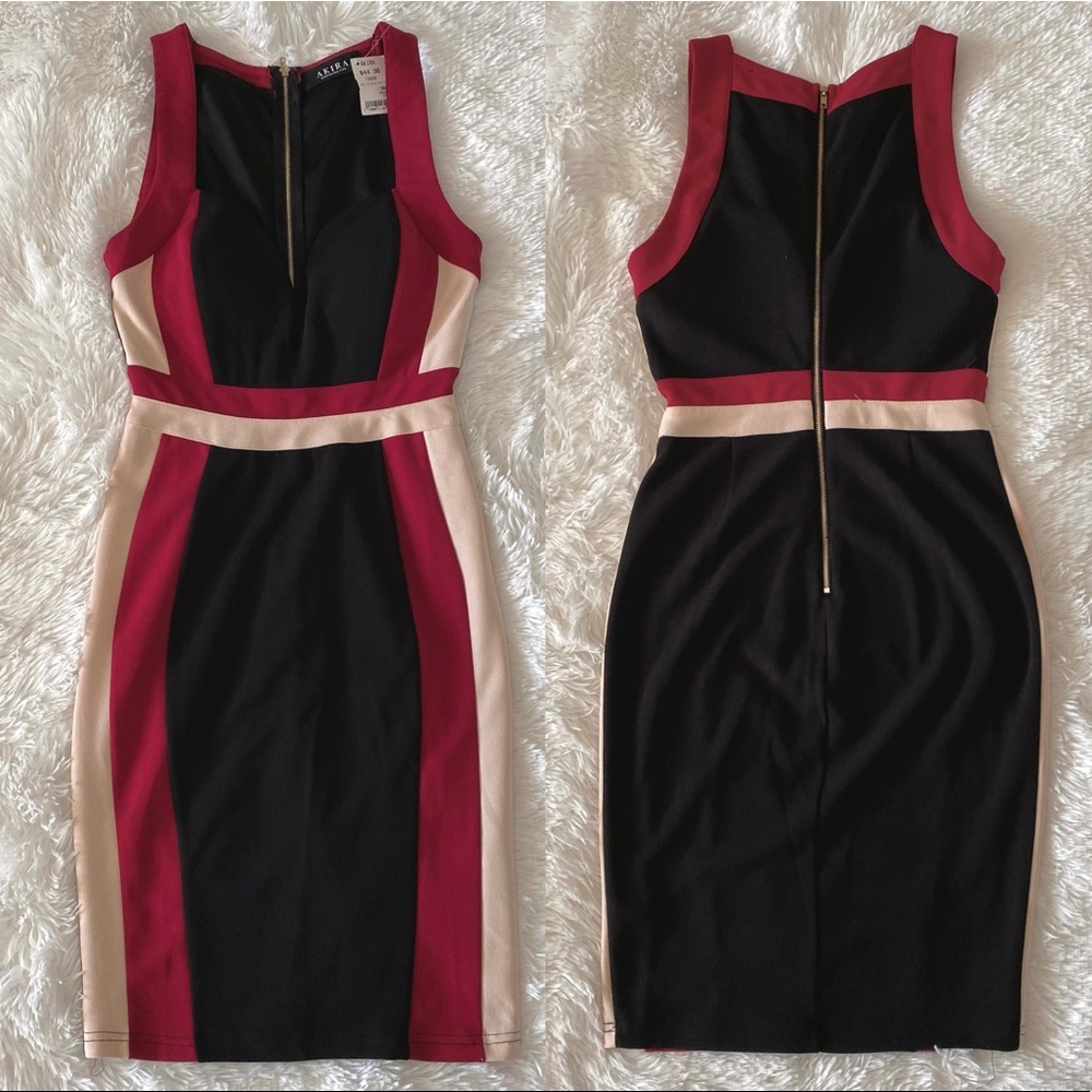 BLACK/BURGUNDY/ TAN MIDI DRESS